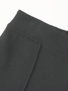 SHEIN Clasi Quần ống rộng dáng rộng màu trơn, đơn giản, tối giản, đa năng, có đường may phía trước, eo kim loại, thoải mái hàng ngày khi đi làm văn phòng dành cho nữ - Xám - Xem 5