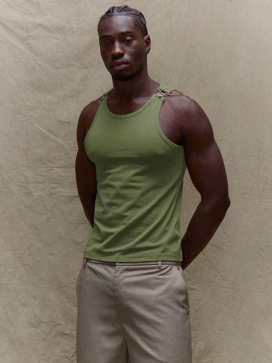 Musero Ribbed Tank Top Metal Detail Fastening Summer Spring Holiday Vacation Beachy Poolside