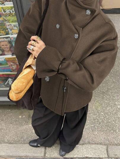 Siren Gaze Women's Solid Color Double-Breasted High Collar Long Sleeve Coat, Autumn/Winter,Winter Clothes For Women Brown Casual