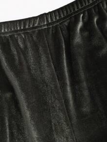 Sweetra Women's Autumn/Winter New Fashion Sporty Casual 2 Pieces Set, Olive Green Velvet Hooded Zip-Up Long Sleeve Jacket & Elastic Waist Wide Leg Straight Pants Suit - Olive Green - View 8