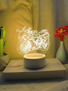 1Pc 3D Warm Light Motorcycle Shaped Decorative Lamp, Bedside Lighting, Great Gift For Boyfriend & Birthday - Yellow - View 2