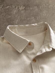 AXEPEAK 男士罗马肖像印花短袖单排扣休闲衬衫