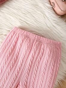 2pcs/Set Young Girl' Autumn New 2025 Jacquard Knit Pullover Sweater & Casual Pants Set, Crew Neck Long Sleeve, Pink, Versatile For Home, Commute, School - Pink - View 5