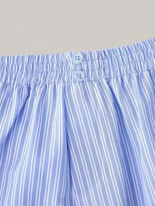 SHEIN 2pcs Tween Girls Blue And White Stripe Blouse And Shorts Set,Casual Loose Long Sleeve Oversized Shirt Two Piece Set For School,Autumn Back-To-School - Blue - View 7