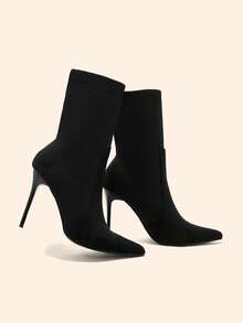 CUCCOO BASICS 女士时尚黑色绒面尖头高跟踝靴 - 黑色 - 查看 3