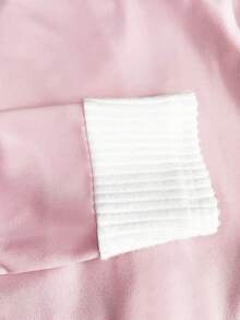 Franclia Blusa de manga larga con cuello de volantes y bloques de color, estilo casual y lindo para tallas grandes - Rosa - Ver 6