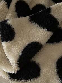 Tween Girls Casual All-Match Versatile Homewear Daily School Linen Heart Jacquard Fleece Collar Open Front Mid-Length Autumn/Winter Jacket - Khaki - View 5