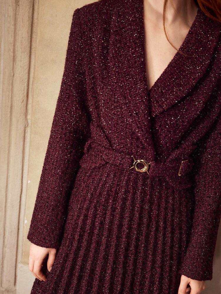 ELEGANTE VESTIDO MAXI PLISADO DE TWEED BRILLANTE PARA MUJERES