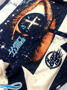 ROMWE MEN Street Life Spring Casual Graphic Men'S Striped Eye Polo Collar Long Sleeve T-Shirt, Casual Polo Shirt, For Fall - Blue - View 5