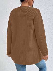 EURMUSE Cardigan de hombros caídos con doble bolsillo - Óxido marrón - Ver 2