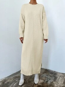 Women's Round Neck Drop Shoulder Loose Sweater Dress