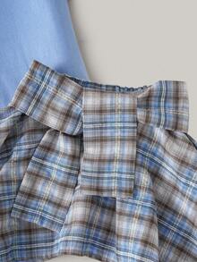 Joliand Joliand 2pcs/Set Young Girl Elegant Urban School Uniform Style Pink Short Sleeve Polo Shirt And Blue Plaid Skirt Set, Suitable For Party, Outings, Daily Wear, Back To School, Summer Back To School  School  Clothes School Supplies ColorfulJoy Backtoschool - Multicolor - View 5