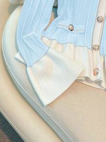 Franclia New Gentle Elegant Flare Sleeve Ruffled Hem Knit Cardigan For Women, Spring/Autumn - Baby Blue - View 3