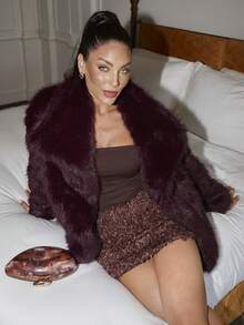 Lavishia Women's Patchwork Furry Ruched Bodycon Sexy Strapless Elegant Sequin Party Christmas New Year Look Fall Winter Clothes For Women Sequin Mini Dress