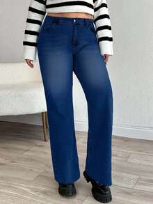 EURMUSE JEAN RECTO DE TALLA GRANDE CON DOBLADILLO DESHILACHADO DE TIRO ALTO - azul real - Ver 4