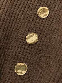 GlowEve Women's Fashion Versatile Sweater With Collar, Metal Buttons And Lantern Sleeves - Coffee Brown - View 5