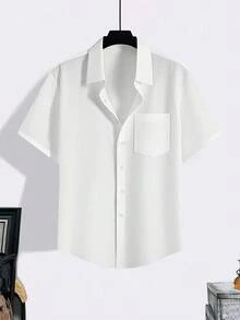 Manfinity Homme Plus Size Men's Casual Solid Color Short Sleeve Shirt, Summer