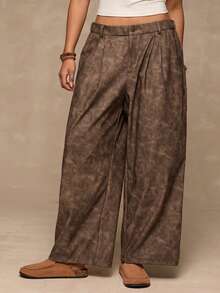 Freevana Calças femininas plus size, casuais, de rua, com estampa tie-dye, bolsos inclinados, soltas, de perna larga - Castanho - Ver 5
