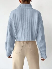 EURMUSE Mock Neck Drop Shoulder Ribbed Knit Sweater - Baby Blue - View 2