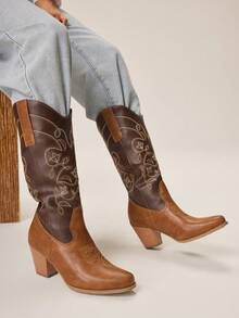 Styleloop 女士中筒靴，波西米亚风格，复古美式，波西米亚风，西部风，音乐节，派对，圣诞节，万圣节服装 - 棕色 - 查看 3