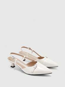 CUCCOO BIZCHIC 女士尖头低跟穆勒鞋，白色漆皮休闲通勤鞋，圣诞节必备 - 白色 - 查看 7