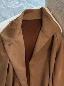 Franclia Maillard braun bedruckter Wildleder-Gürtel Taille-raffende Mantel Damen Herbst/Winter Neujahrskollektionmodischer und schlankmachender Wintermantel Damen Neujahrskollektionbrauner Mantel Damen Elegant Damen Wintermantel - Kamelfarben - Übersicht 7