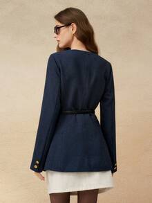 INAWLY Women's Solid Color Round Neck Raglan Sleeve Fashionable Versatile Elegant Jacket - Blue - View 2