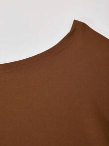 1 buah Sweatshirt Lengan Panjang Kerah Miring Kasual untuk Remaja Perempuan, Musim Gugur - Coklat - View 3