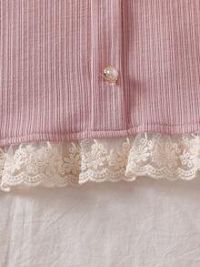 Genkimix Kids 年轻女孩蕾丝荷叶边长袖上衣和牛仔裤休闲装，秋季