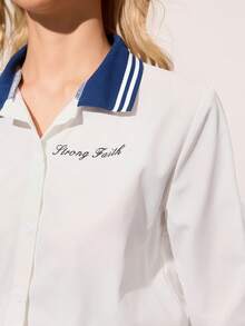 CourtClass 女式撞色 Polo 领纽扣式 A 字下摆长袖连衣裙配短裤 2 件套，运动休闲网球日常连衣裙 - 白色 - 查看 5