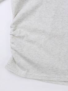 INAWLY 女款骑士印花长袖褶皱休闲T恤