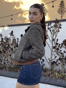 Andrea Bello Nueva chaqueta/abrigo de mujer de diseño de botones, manga larga, ajustado, de estilo casual y elegante con cuello vuelto y estampado a cuadros, para otoño/invierno - Marrón - Ver 5