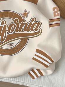 Sudadera holgada de cuello redondo cómoda de punto de manga larga con gráfico de letras y números retro para bebé niña, adecuada para chaquetas de estilo coreano de otoño/invierno, ropa de bebé marrón, sudadera marrón, parte superior marrón - Multicolor - Ver 4