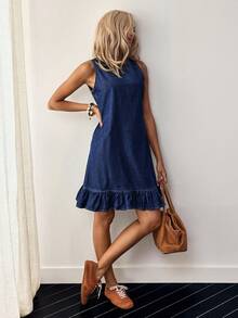 EMERY ROSE 无袖牛仔连衣裙，时尚又适合夏天 - 深色水洗藍 - 查看 3