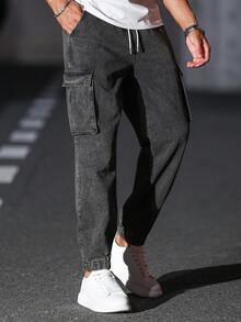 Manfinity Homme Quần jogger nam kiểu dáng thường ngày, quần thể thao cargo nam. - màu đen - Xem 4