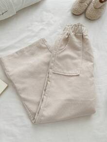 Genkimix Kids Tween Girls Thickened Corduroy Ruffle Waist Pocket Casual Straight Leg Pants Winter White Pants Pants Cute Kid Wide Leg Pants Girls Cotton Pants Girls Khaki School Pants Girl Uniform Pants