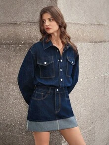 Selenza Women's Fashionable Commuter Denim Dress, Autumn - Blue - View 6