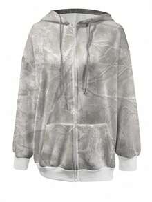 SHEIN Leaf Camo Pattern Digital Print Loose Fit Zip Up Hoodie Sweatshirt Jacket Fall Winter Cloth For Women