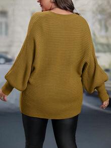 SHEIN LUNE Plus Size Solid Color Minimalist Casual Long Sleeve Pullover Sweater - Camel - View 2