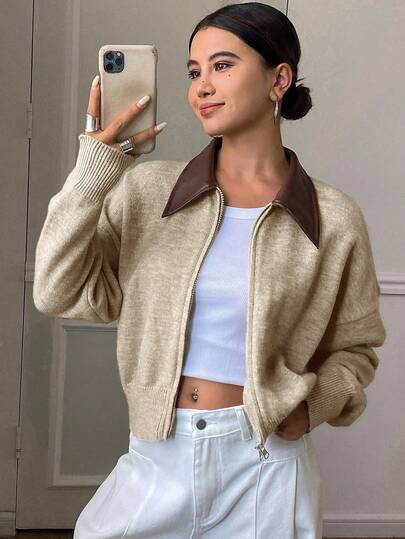 DAZY كارديجان فضفاض بأكمام طويلة وسحاب أمامي مزدوج للنساء، ربيعي رمضان