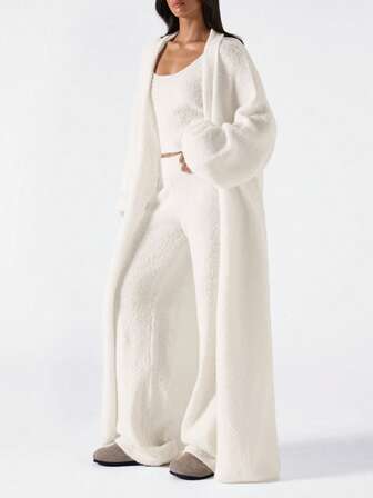 LYSMO 2025 New Arrive Minimalism Winter Women's Butter White Texture Solid Color Crew Neck Sweater Vest And Pants Casual 2 Pieces Set Tall And Cream Two Piece Set Knit Two Piece Set  White Outfit For Women Elegant Women's Set   Business Casual  Thanksgiving Outfit For Women Clothes For New Year Christmas Sweater