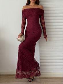 SHEIN Unity Elegant Wedding, Christmas, Party Dress - Burgundy - View 3