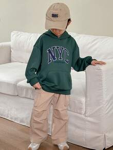 Genkimix Kids Young Boy Casual Loose Fit Drop Shoulder Long Sleeve Hoodie Sweatshirt Set - Dark Green - View 5