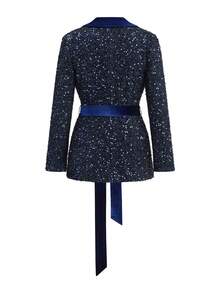 Gownix Women's Elegant Velvet Beaded Lapel Blazer, Suitable For Parties And Formal Events - Navy Blue - View 11