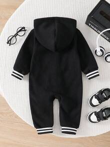 Baby Lässig Sport Patch Farbblock Reißverschluss Kapuzen Romper, bequemer Lässig Jumpsuit, geeignet für Babyjungen/-mädchen, geeignet für Herbst/Winter