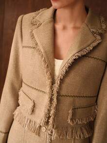 MOTF PREMIUM WOMEN'S ELEGANT STRUCTURED TASSEL TRIM JACKET - Olive Green - View 3
