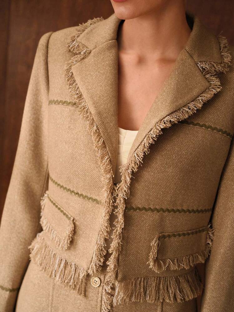 WOMEN'S ELEGANT STRUCTURED TASSEL TRIM JACKET