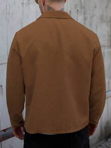 Manfinity Homme Herren Hemd-Jacke, Herren Knopfleiste Langarm Tasche einfache Hemd-Jacke, Lässig Alltags-Tragen, Herren Jacke, Herren Hemd-Jacke, Herbst und Winter Herren Jacke, Freund Geschenk, Ausgehen Warm Langarm Lässig Cord Flanell Jacke - Braun - Übersicht 2