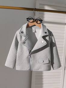 SHEIN Playful Pals 婴幼儿男童格纹绗缝领长袖夹克，时尚百搭，适合秋冬季