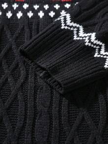 Manfinity Homme 男士圣诞家庭卡通图案男士毛衣休闲雪花雪人图案圆领插肩长袖毛衣，秋冬圣诞套头衫男士雪人圣诞毛衣男士针织衫圣诞毛衣男士圣诞套头衫男士圣诞毛衣男士图案毛衣男士针织毛衣 - 黑色 - 查看 4